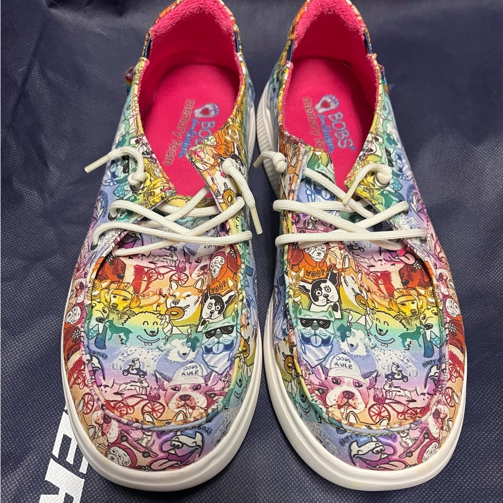 Bobs from Sketchers Dog Cartoon Print Canvas Sneakers With Memory Foam